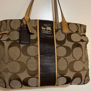 Coach Canvas Tote in Brown with Tan Trim